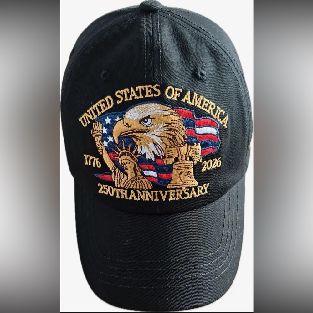 United States 250th Anniversary Black Embroidered Baseball Cap